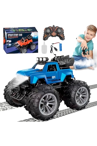 Uzaktan Kumandalı Şarjlı Duman Atan Araba 4x4 Buharlı Işıklı Uzaktan Kumandalı Off Road Araba Rc Stu Mavi