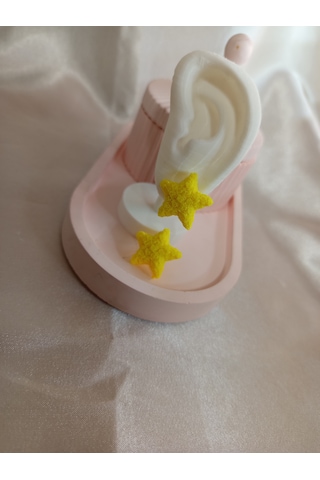 Sarı Yıldız Gül Detaylı Küpe