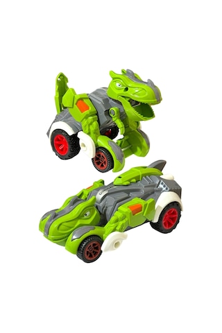Trex Dinazor Figür Araba Sürtmeli Teker Transformers Robot Dinozor 15cm Yeşil Renkli