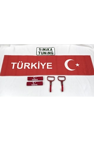 Kırmızı Ayyıldız Türkiye Torpido Havlusu Ve 2'li Kemer Kılıfı Ve 2'li Araç Tutamaçı