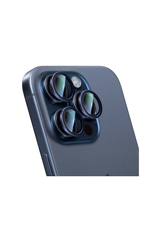 Apple Uyumlu iPhone 15 Pro Caseworld Alloy Serisi Oleofobik Anti Reflective Kamera Lens Koruyucu Mavi