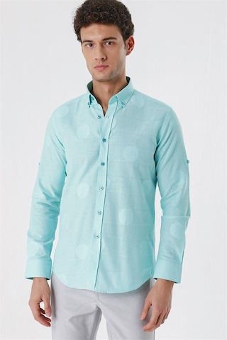 İmza Açık Yeşil Kısalabilir Kollu Desenli Jakarlıcepsiz %100 Pamuk Casual Slim Fit Gömlek 1004230183-açık Yeşil Açık Yeşil
