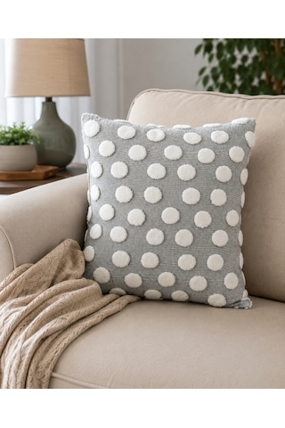 Bubble Punch Dekoratif Kırlent Kılıfı 43x43 Cm Dokulu Ponponlu Bohem Modern Koltuk Yastık Kılıfı Salon Oturma Odası Dekoru Gri