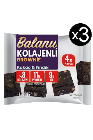 Balanu Kolajen Kakao & Fındık Brownie 50gr X3 Adet