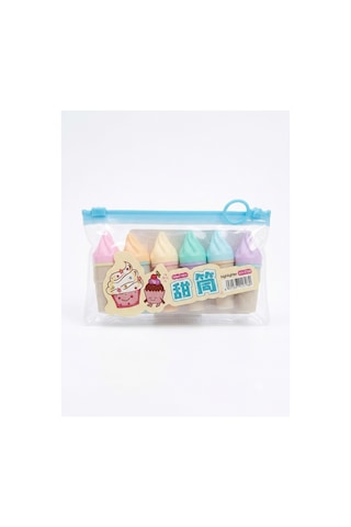 Dondurma Tasarımlı 6'lı Mini Pastel Fosforlu Kalem Seti - Şeffaf Çantalı Sevimli Kawaii İşaretleme Kalemi Pembe
