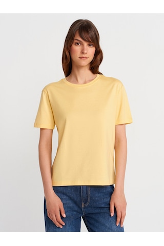 Dilvin 31791 Bisiklet Yaka Modal T-shirt-sarı Sarı