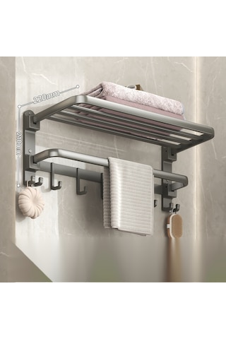 Banyo Havlu Askıları, Banyolar İçin 2 Katlı Havlu Askıları, Alüminyum Çay Havlu Askıları, Mutfak Tuvalet Otel Ofis İçin Çift Çubuklu Havlu Rafları Gri 60cm Gri