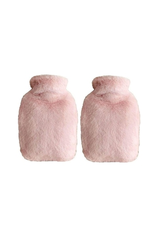2 Adet Sıcak Su Torbası Yan Cepli Pembe Peluş Termofor 27x17x2cm 1 Litre Pembe