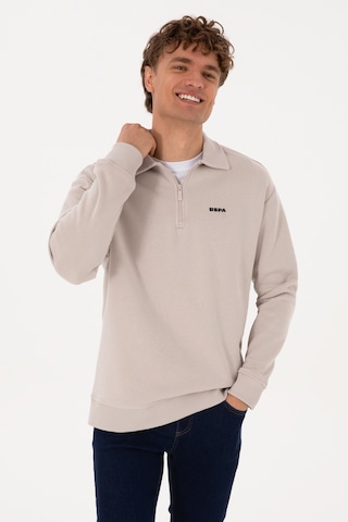 U.S. Polo Assn. Erkek Regular Fit Yarım Fermuarlı Şardonlu Taş Basic Sweatshirt 50313783-VR049