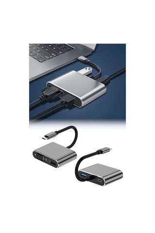 4 Ü 1 Arada Type - C To Hub Dönüştürücü Adaptör - 4k Ultra Hd Hdmı & Vga Görüntü Aktarımı, Pd Hızlı Şarj Destekli, Usb Çoklayıcı