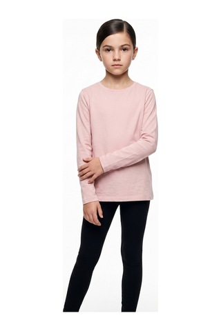 Kiagu T-shirt Uzun Kol Pudra Basic Terletmeyen Esnek Kumaş Pamuklu Mevsimlik Pudra Kız Çocuk Tsort Pudra - 896383328 Pudra