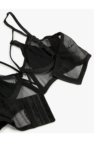 Koton Rahat Kalıp Tül Detaylı Dolgusuz Balenli Sütyen Siyah 6wlk10074mk Siyah