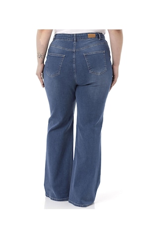 Disentis Büyük Beden Yüksek Bel İspanyol Paça Mavi Denim Pantolon-mavi Mavi