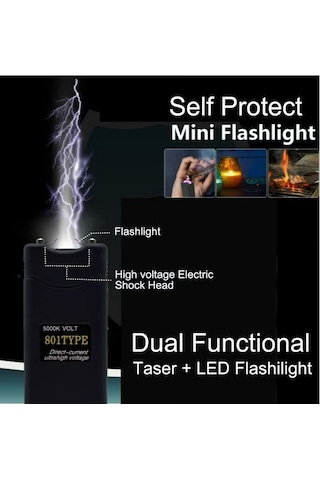 Yuntech01 Güvenli Geçiş Için Usb Şarjlı Çift Fonksiyonlu Metal El Feneri - Güvenlik Ve Aydınlatma, 801 Modeli Siyah