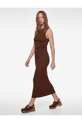 Koton Bürümcük Kolsuz Dik Yaka Midi Bodycon Elbise Kahverengi 6sal80003ık Kahve
