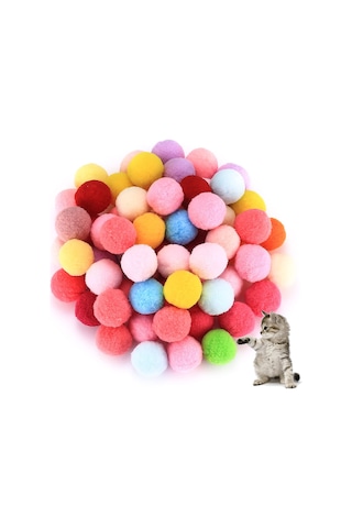 Mini Ponpon Kedi Oyuncak Topu 5 Cm 2 Adet Yumuşak Renkli Sessiz Kedi Oyun Topu