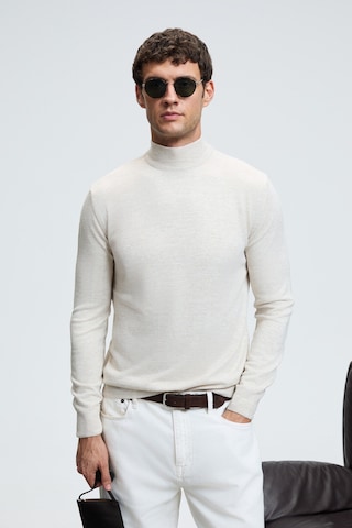Grimelange REBEL Erkek Yarım Balıkçı Yaka Basic Slim Fit Triko Bej Kazak