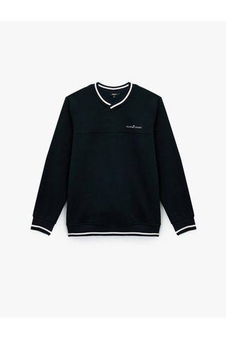 Koton Regular Fit Üç İplik Şardonlu Biyeli İşlemeli V Yaka Uzun Kollu Sweatshirt Lacivert 7wam70029mk