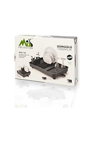 Miss Collection Açılır Kapanır Bulaşıklık Tabaklık, Su Tahliye Oluklu Ve Çatal Bıçak Kurutmalıklı-modern Tasarım Plastik Gri