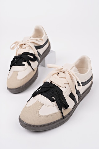 Muggo Retro Çift Bağcıklı Günlük Kadın Sneaker Spor Ayakkabı - Bej