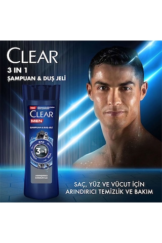 Clear Men Arındırıcı Kömür 3'ü 1 Arada Şampuan ve Duş Jeli 3 x 350 ML