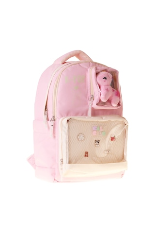 Calacilo Dört Bölmeli Peluşlu K-pop Pink Pembe Peluş Aksesuarlı Pembe Kız Çocuk İlkokul Sırt Çantası - C4107