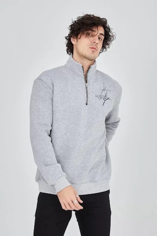 Etiler Collection Erkek Yarım Fermuarlı Baskılı Sweat - Gri