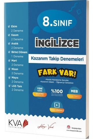 8. Sınıf İngilizce Kazanım Takip Denemeleri - KVA Yayınları