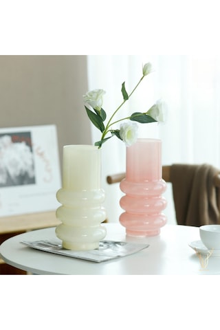 Orbına Pembe Boğumlu Cam Vazo - 26 Cm Pembe