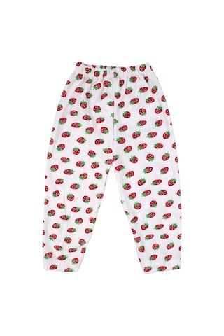 Bebegen Kız Çocuk Ekru Kırmızı Çilek Baskılı Çıtçıtlı Pijama Takımı Çok Renkli