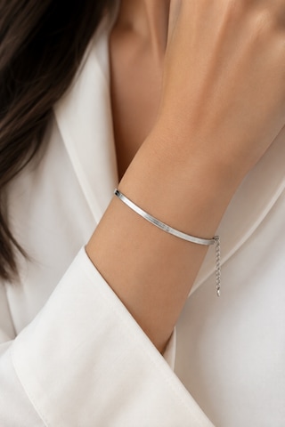Balenbi Jewelry Kadın Taş Detaylı Gümüş Renk Kalın Gurmet Zincir Kararmaz Çelik Bileklik 1105