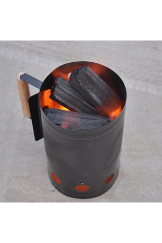 Padalink Doğal Ahşap Saplı Isı Yalıtımlı Mangal Kömürü Yakma Kovası Güvenli Ve Dayanıklı Siyah