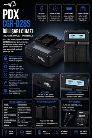 Pdx Panasonic Cgr-d28s İkili Şarj Cihazı Panasonic Uyumlu