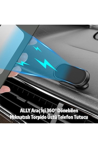 Zhltools Araç İçi 360 Derece Dönebilen Mıknatıslı Torpido Üstü Telefon Tutucu Siyah Siyah