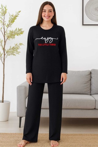 Tenra Kadın Pijama Takımı %100 Pamuk Siyah