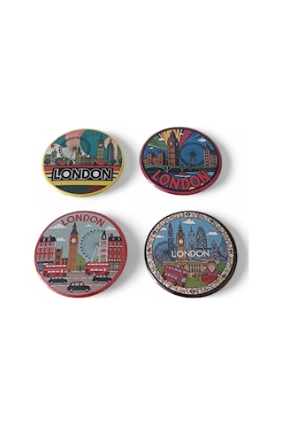 Londra Magnet Set 1 - 4'lü Buzdolabı Magnet London Karışık Renkli
