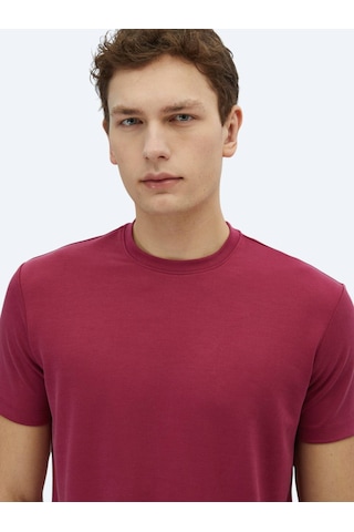 Kip Mürdüm Düz Bisiklet Yaka T-shirt MÜRDÜM