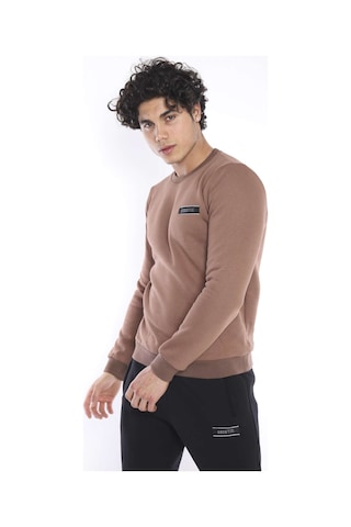 Escetic Erkek Spor Sütlü Kahve Kışlık Sweatshirt Takım, 3 İplik (İçi Şard Sütlü Kahverengi