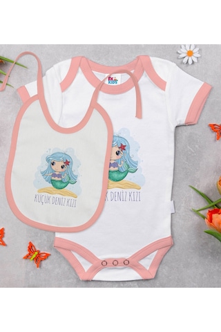 Bk Kids Küçük Deniz Kızı Tasarımlı Pembe Bebek Body Zıbın Ve Mama Çok Renkli