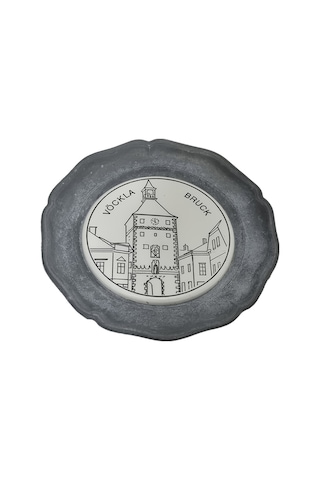 Vintage Zınn Çerçeveli Dekoratif Vöcklabruck Temalı Duvar Tabağı 10cm 001