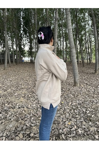 Fermuarlı Polo Yaka Kazak/ Sweatshirt Gri