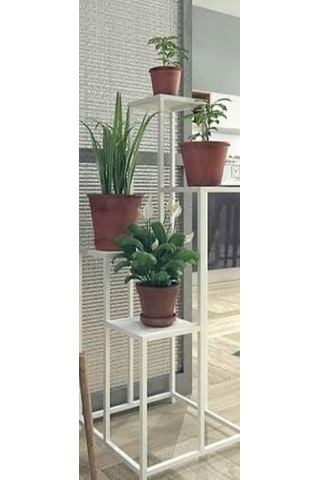Tr Çiçeklik Zlf 14090 Dekoratif Kule Model Metal Çelik Beyaz Statik Boya El Yapım Diğer
