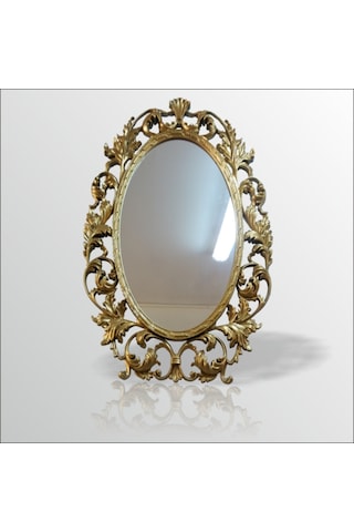 103Cm Sarı Yaldız İşlemeli Oymalı Desenli Rustik Duvar Boy Aynası Sarı