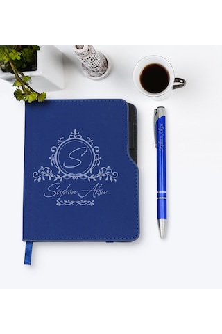 Kişiye Özel Isimli Lacivert Termo Deri Defter Kalem Seti-11