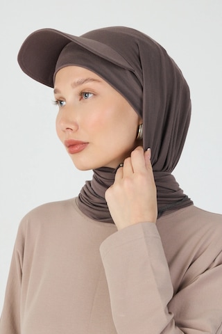 Butikgiz Kadın Siperlikli Boyun Kapatıcı Spor Rahat %100 Pamuklu Penye Tesettür Bone Koyu Vizon/çikolata