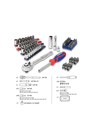 Workpro Wp209006 84 Parça 3/8 1/4 Cr-v Metrik/inç Profesyonel Lokma Ve Bits Uç Takımı