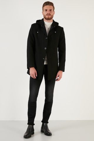 Buratti Çıkarılabilir Kapüşonlu Kırçıllı Slim Fit Kaşe Erkek Kaban 5841013 Siyah