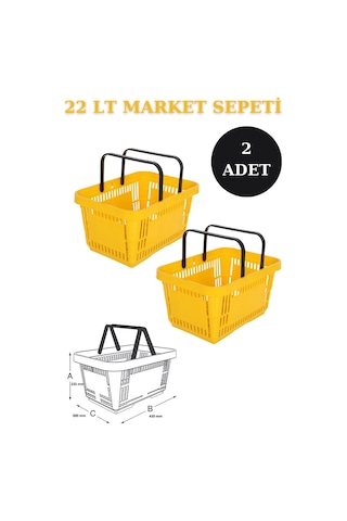2 adet 22Litre Market ve Alışveriş Sepeti, Saplı Market Sepeti S