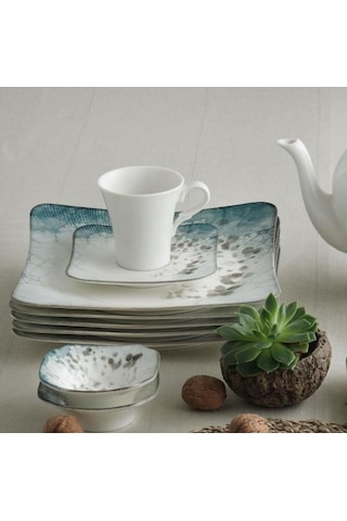 Güral Porselen Spinoza Reaktif 6 Kişilik Kahvaltı Takımı 30 Parça 1341 Beyaz - Mavi