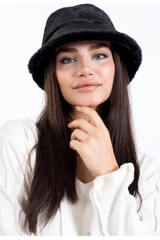 Ladycolor Peluş Bucket Kova Moda Kadın Kışlık Şapka - Siyah Siyah